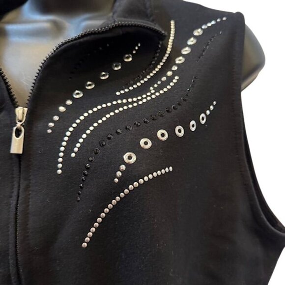 Alfred Dunner Petite Womens Black Sleeveless Zip-Up Vest With Rhinestone Embelli - Picture 2 of 7